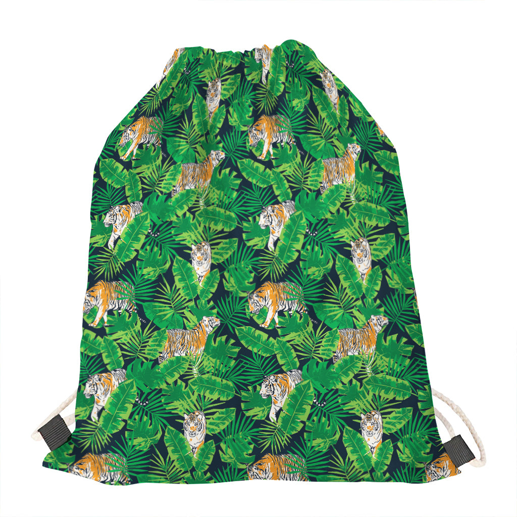 Tropical Tiger Pattern Print Drawstring Bag