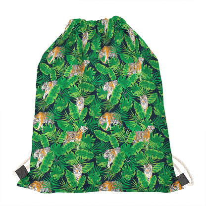 Tropical Tiger Pattern Print Drawstring Bag