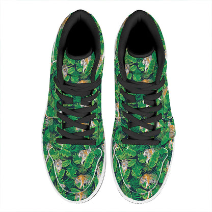 Tropical Tiger Pattern Print High Top Leather Sneakers