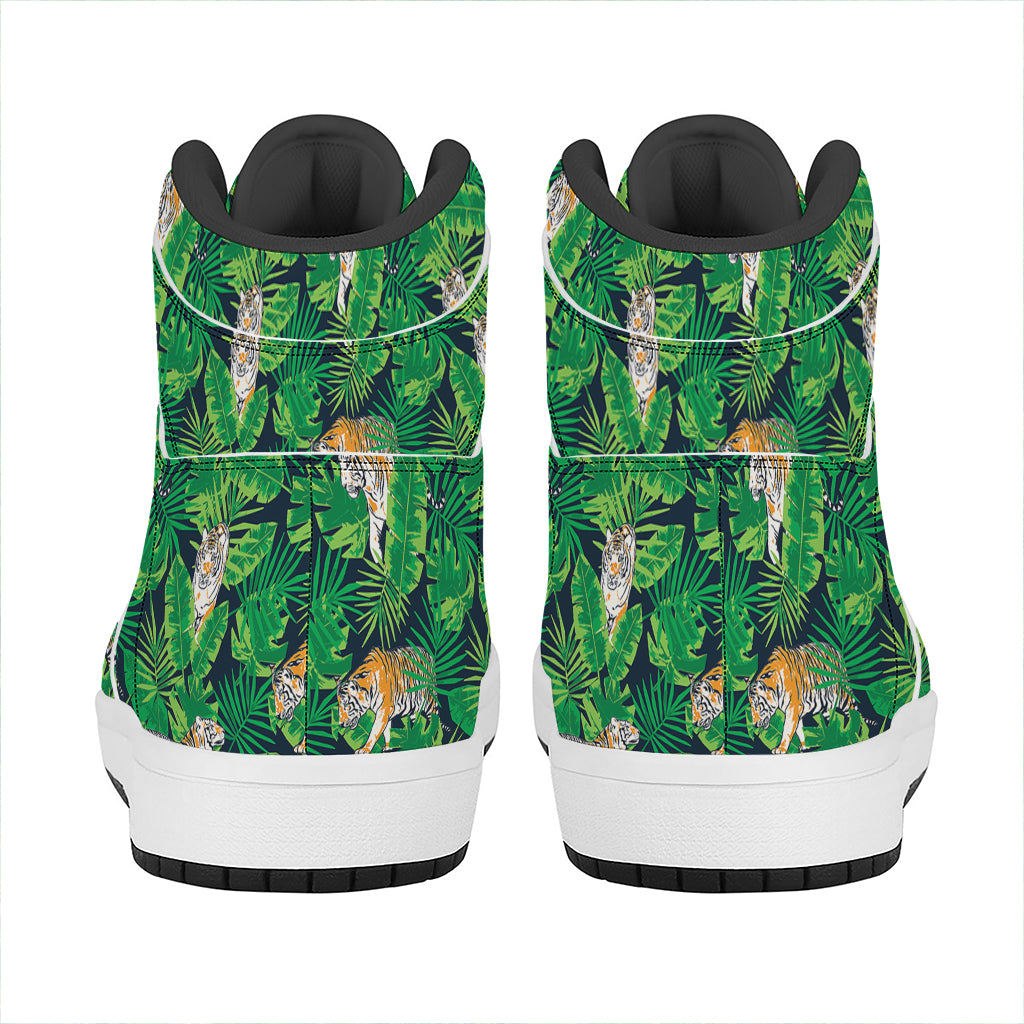 Tropical Tiger Pattern Print High Top Leather Sneakers