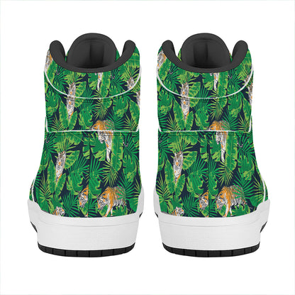 Tropical Tiger Pattern Print High Top Leather Sneakers