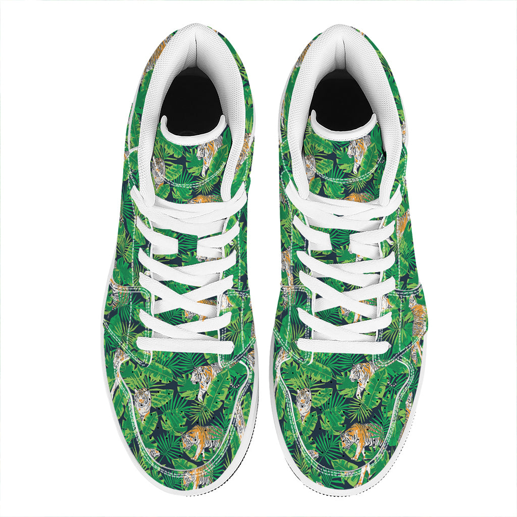 Tropical Tiger Pattern Print High Top Leather Sneakers