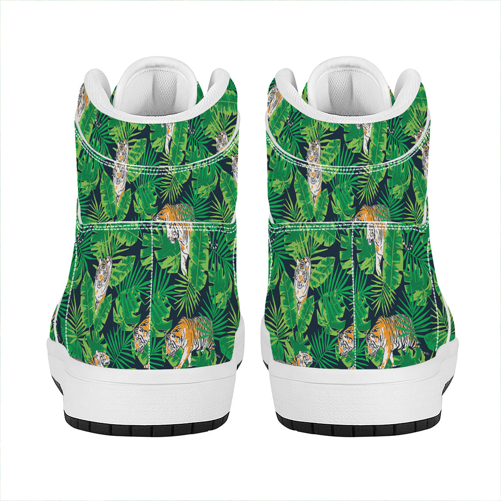 Tropical Tiger Pattern Print High Top Leather Sneakers