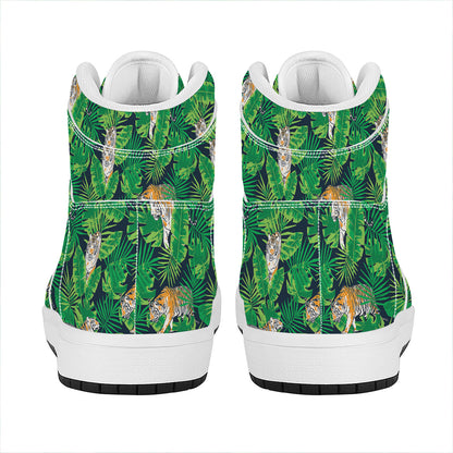 Tropical Tiger Pattern Print High Top Leather Sneakers