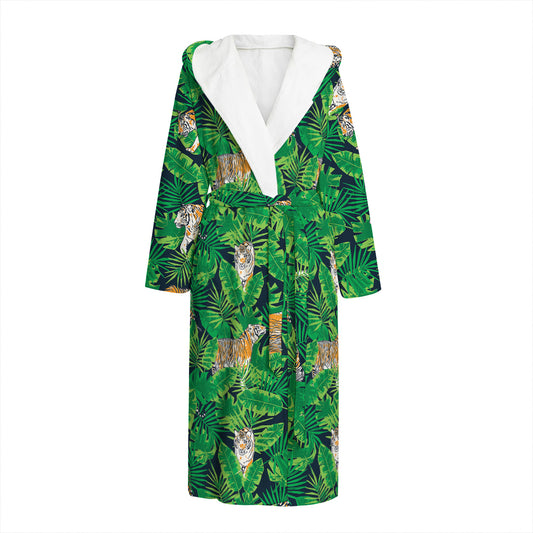 Tropical Tiger Pattern Print Hooded Bathrobe