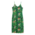 Tropical Tiger Pattern Print Jersey Midi Cami Dress