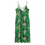 Tropical Tiger Pattern Print Jersey Midi Cami Dress
