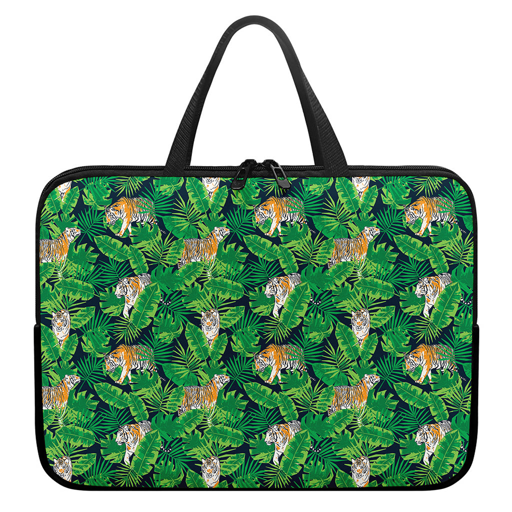 Tropical Tiger Pattern Print Laptop Sleeve With Handle