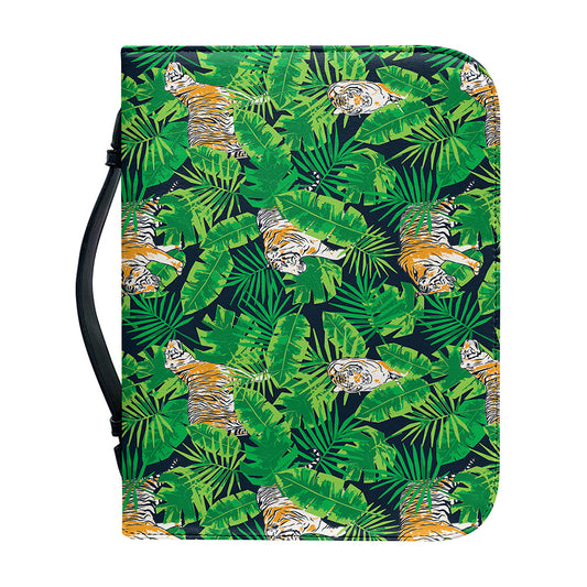 Tropical Tiger Pattern Print Leather Bible Cover