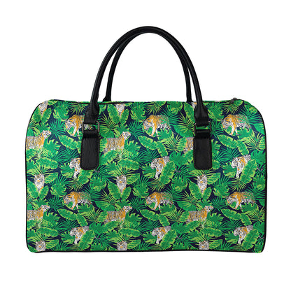 Tropical Tiger Pattern Print Leather Duffle Bag