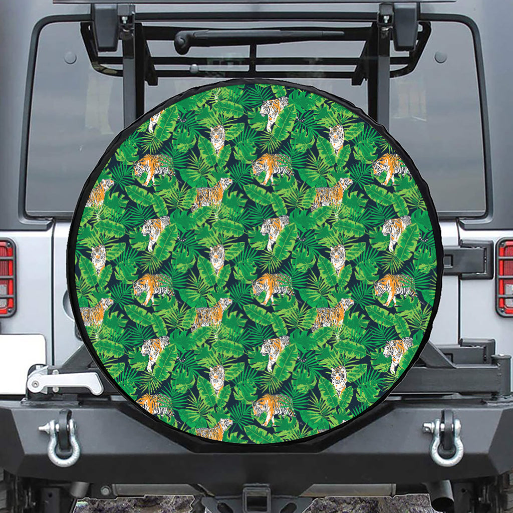 Tropical Tiger Pattern Print Leather Spare Tire Cover