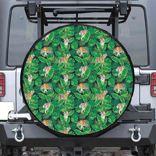 Tropical Tiger Pattern Print Leather Spare Tire Cover