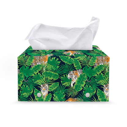 Tropical Tiger Pattern Print Leather Tissue Box Cover