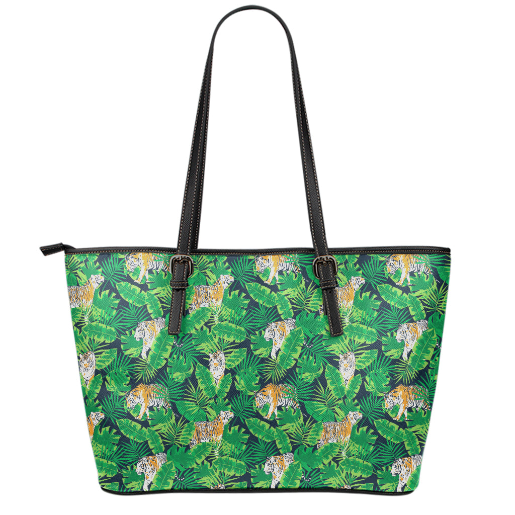 Tropical Tiger Pattern Print Leather Tote Bag