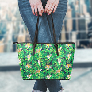 Tropical Tiger Pattern Print Leather Tote Bag