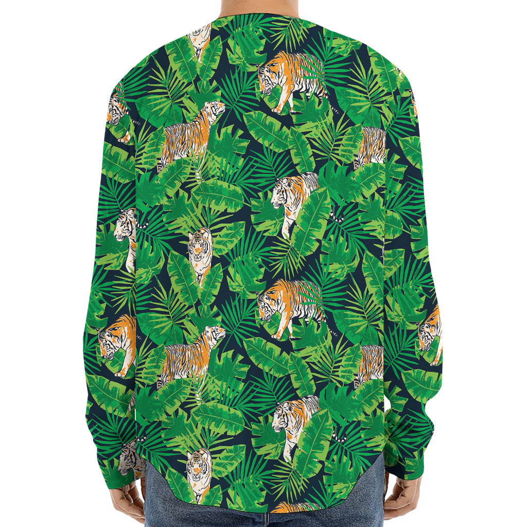 Tropical Tiger Pattern Print Long Sleeve Baseball Jersey