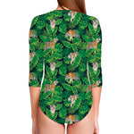 Tropical Tiger Pattern Print Long Sleeve Swimsuit