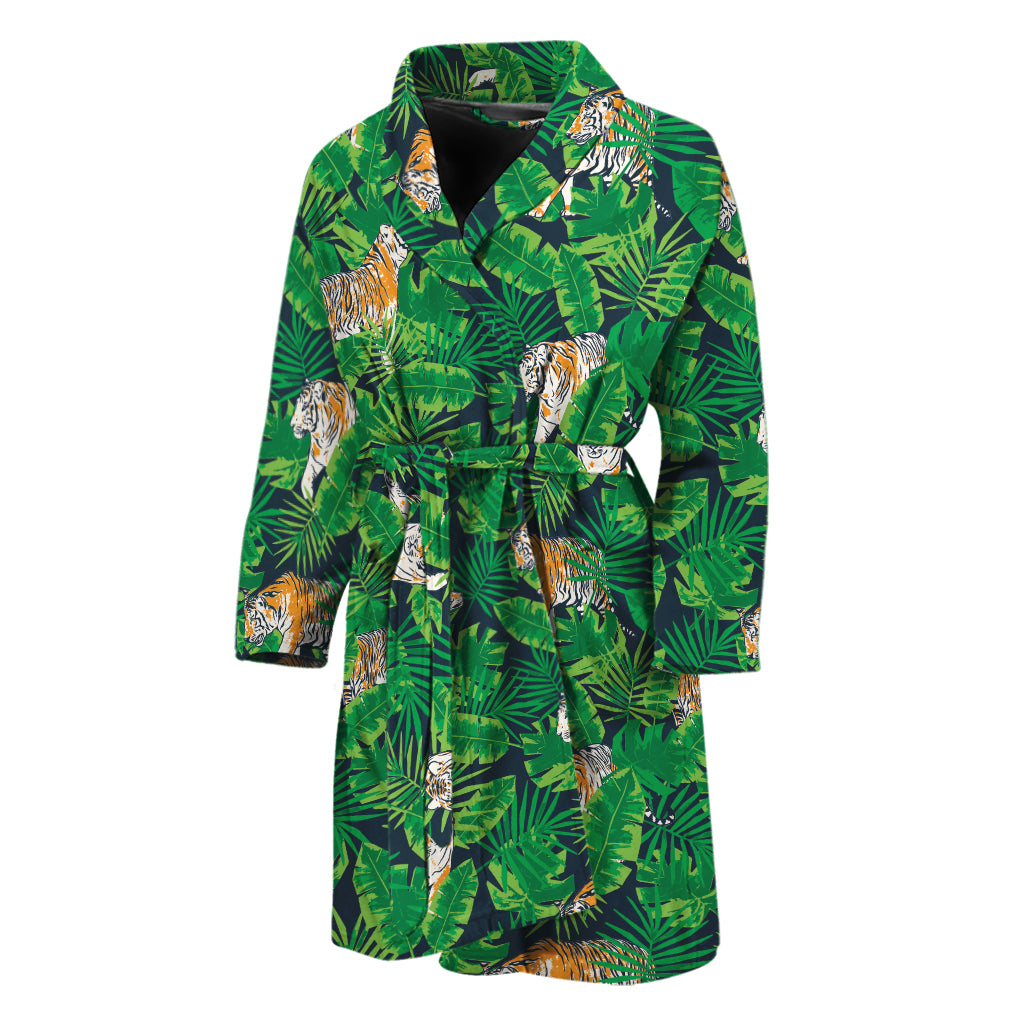 Tropical Tiger Pattern Print Men's Bathrobe