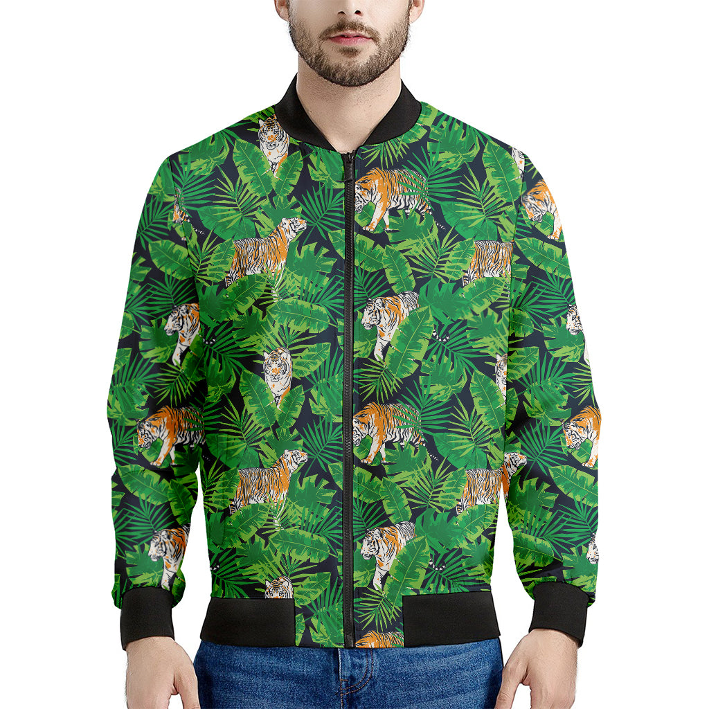 Tropical Tiger Pattern Print Men's Bomber Jacket