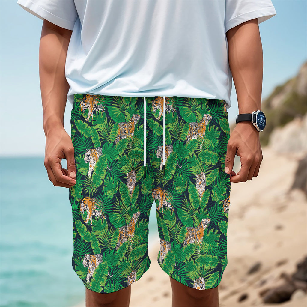 Tropical Tiger Pattern Print Men's Cargo Shorts