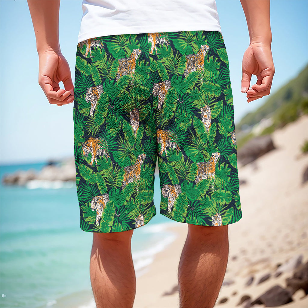 Tropical Tiger Pattern Print Men's Cargo Shorts
