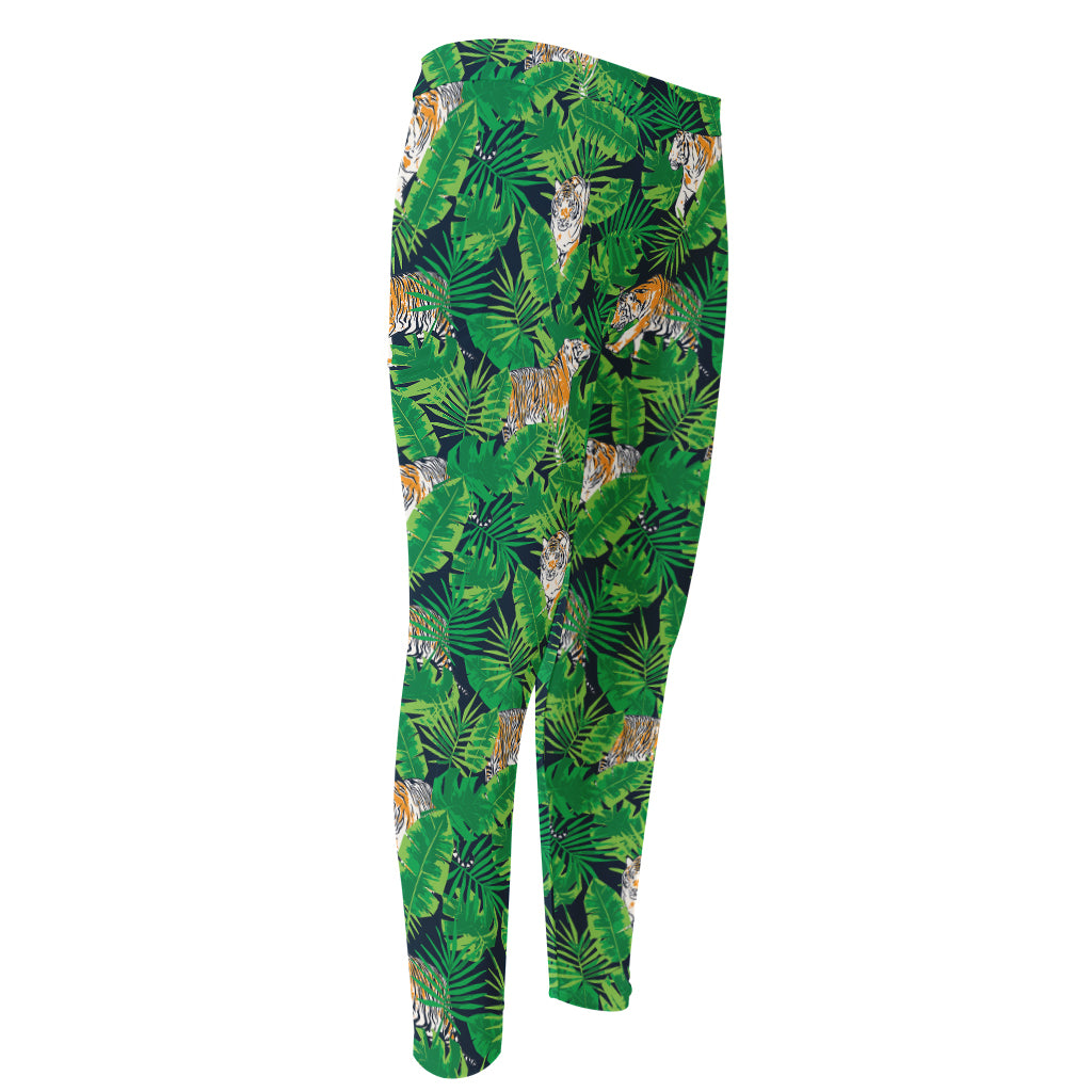 Tropical Tiger Pattern Print Men's Compression Pants