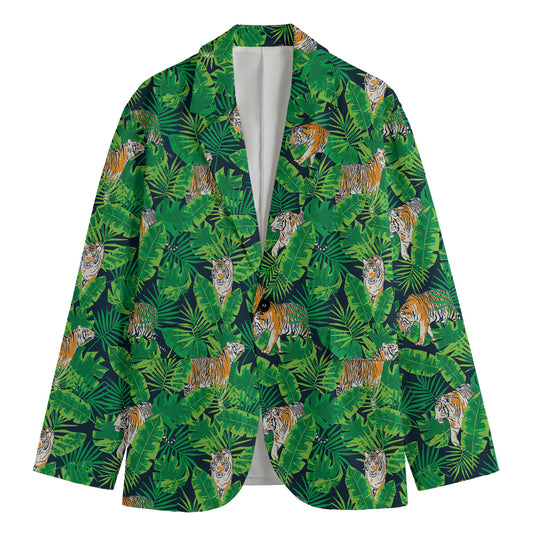 Tropical Tiger Pattern Print Men's Cotton Blazer