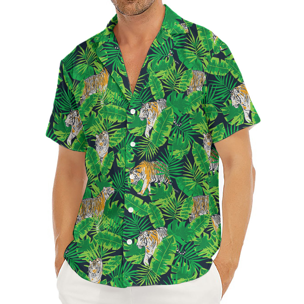 Tropical Tiger Pattern Print Men's Deep V-Neck Shirt