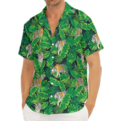 Tropical Tiger Pattern Print Men's Deep V-Neck Shirt