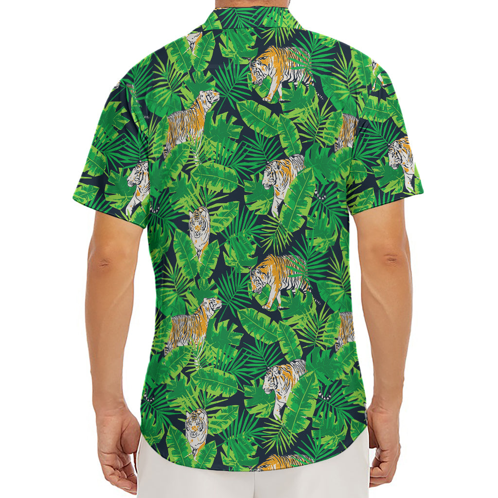 Tropical Tiger Pattern Print Men's Deep V-Neck Shirt