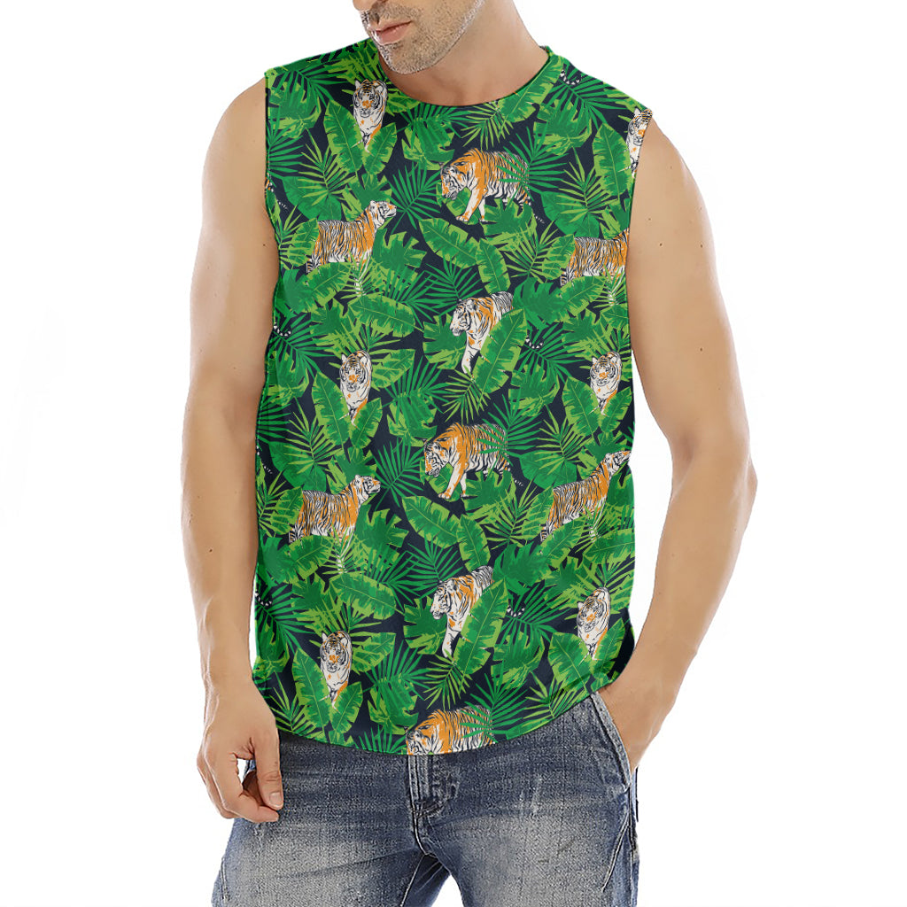 Tropical Tiger Pattern Print Men's Fitness Tank Top