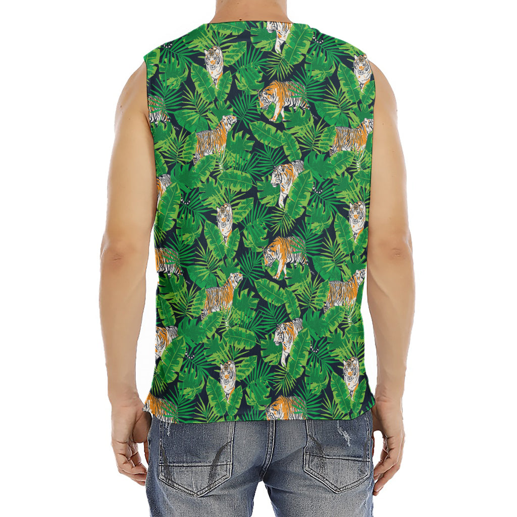 Tropical Tiger Pattern Print Men's Fitness Tank Top