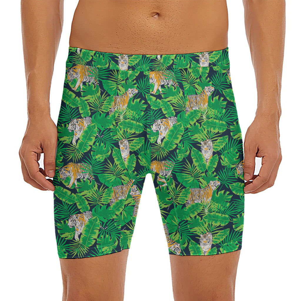 Tropical Tiger Pattern Print Men's Long Boxer Briefs