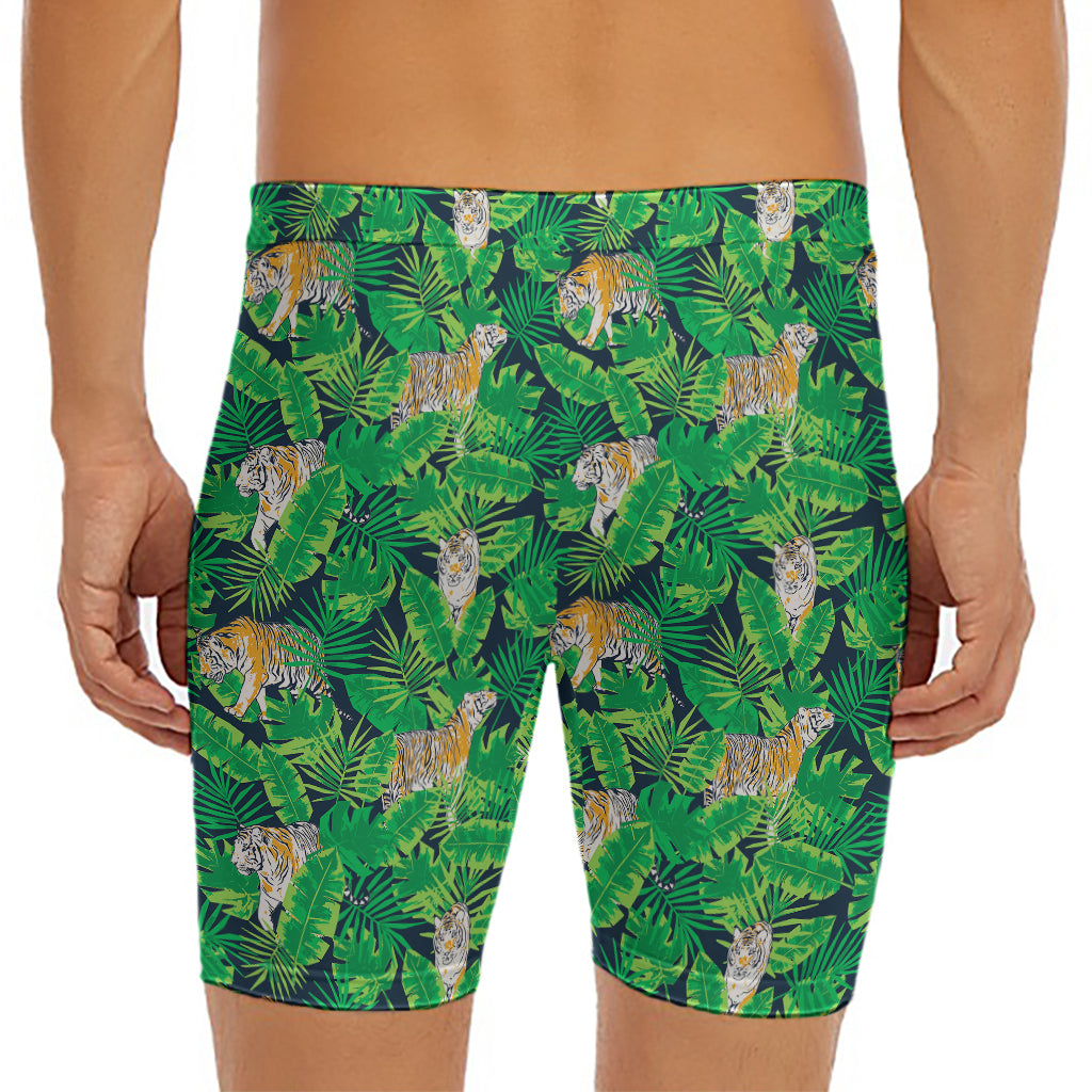 Tropical Tiger Pattern Print Men's Long Boxer Briefs