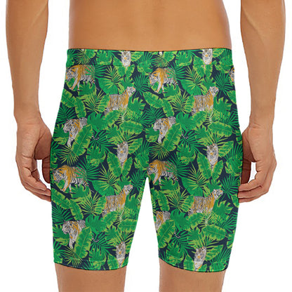 Tropical Tiger Pattern Print Men's Long Boxer Briefs