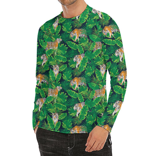 Tropical Tiger Pattern Print Men's Long Sleeve Rash Guard