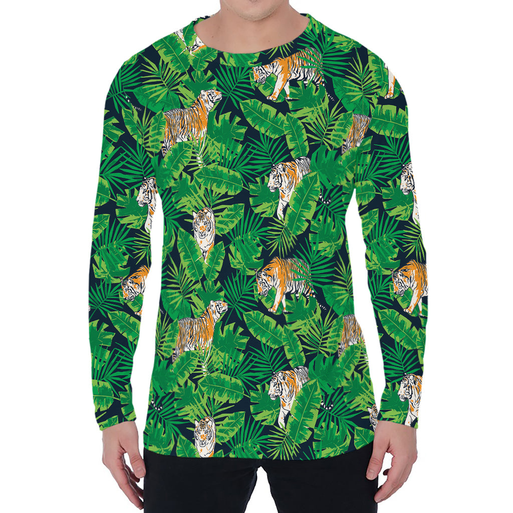 Tropical Tiger Pattern Print Men's Long Sleeve T-Shirt