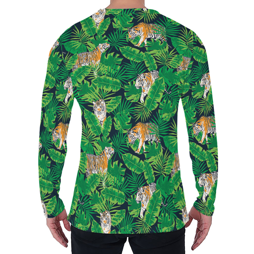 Tropical Tiger Pattern Print Men's Long Sleeve T-Shirt