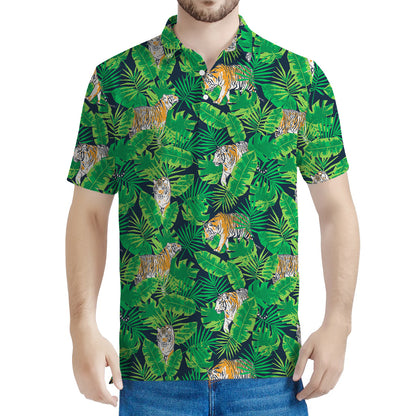 Tropical Tiger Pattern Print Men's Polo Shirt