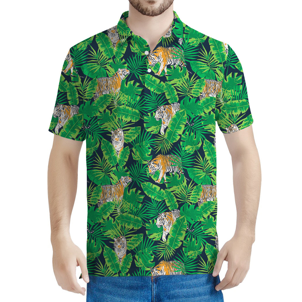 Tropical Tiger Pattern Print Men's Polo Shirt