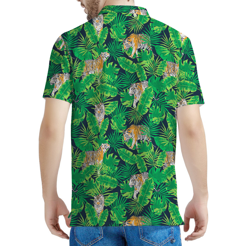 Tropical Tiger Pattern Print Men's Polo Shirt