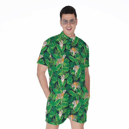 Tropical Tiger Pattern Print Men's Rompers