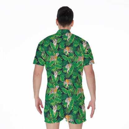 Tropical Tiger Pattern Print Men's Rompers