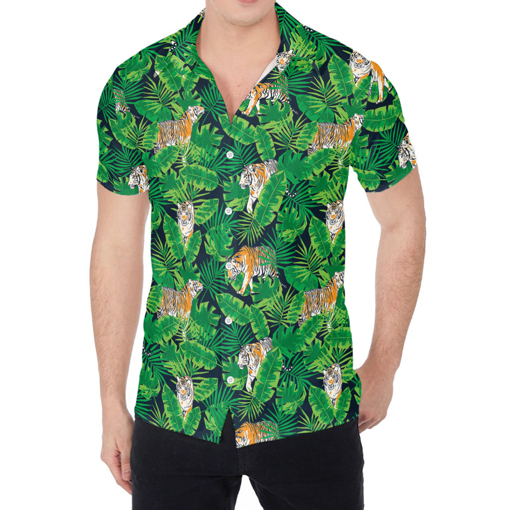 Tropical Tiger Pattern Print Men's Shirt