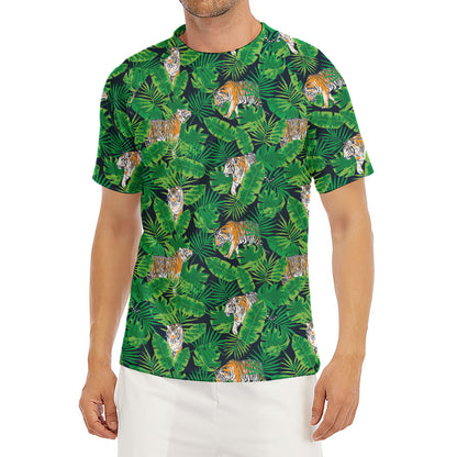 Tropical Tiger Pattern Print Men's Short Sleeve Rash Guard