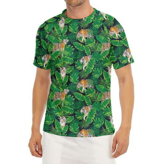 Tropical Tiger Pattern Print Men's Short Sleeve Rash Guard
