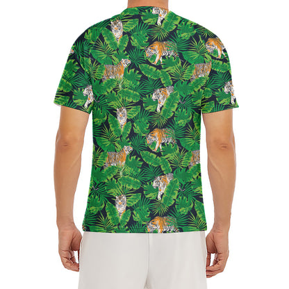 Tropical Tiger Pattern Print Men's Short Sleeve Rash Guard