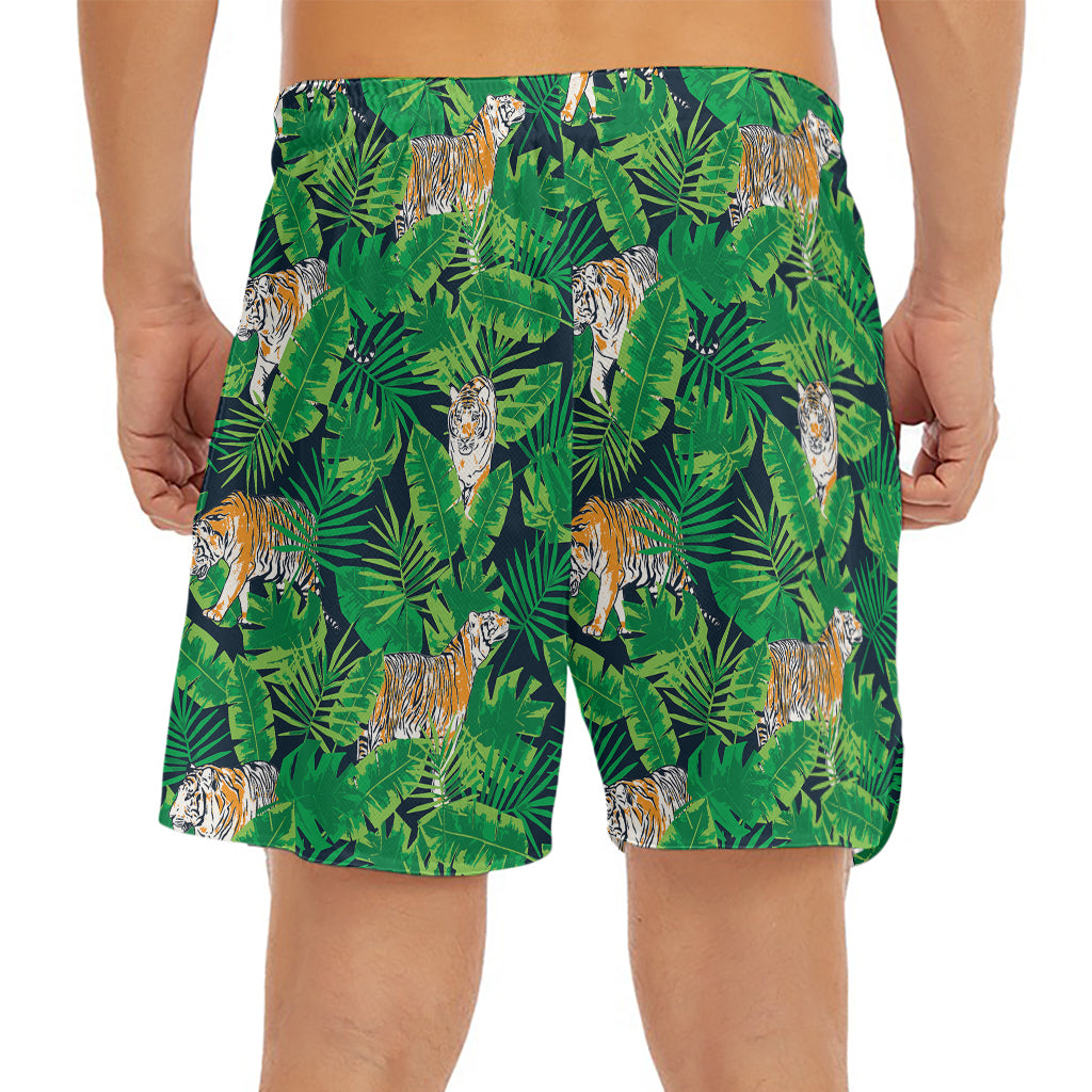 Tropical Tiger Pattern Print Men's Split Running Shorts