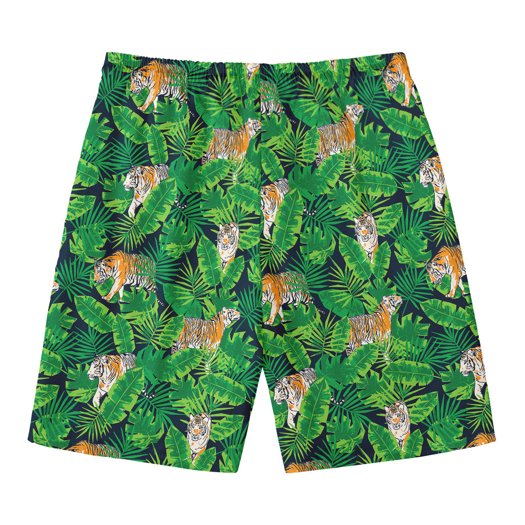 Tropical Tiger Pattern Print Men's Swim Trunks