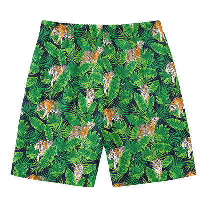 Tropical Tiger Pattern Print Men's Swim Trunks